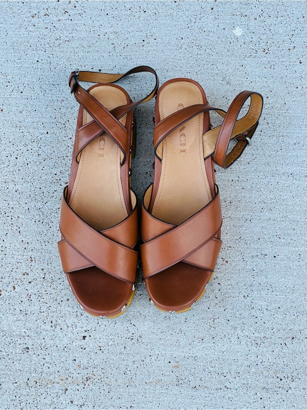 Coach Brown Leather Crisscross Ankle-Strap Sandals